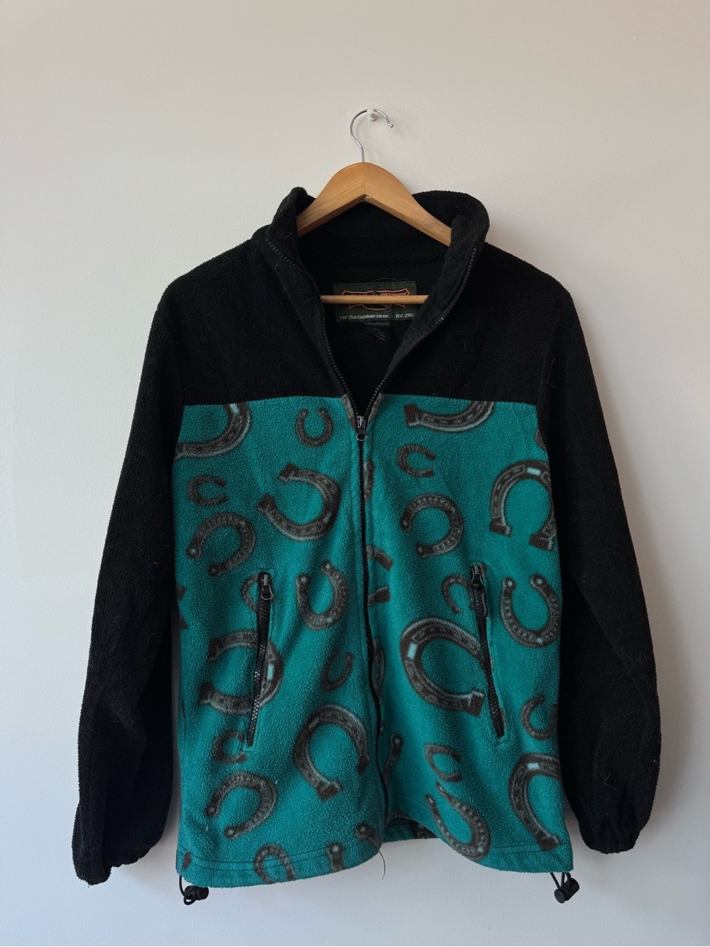 Trail Crest Teal Horseshoe Print Fleece Full Zip Jacket Size Extra Small